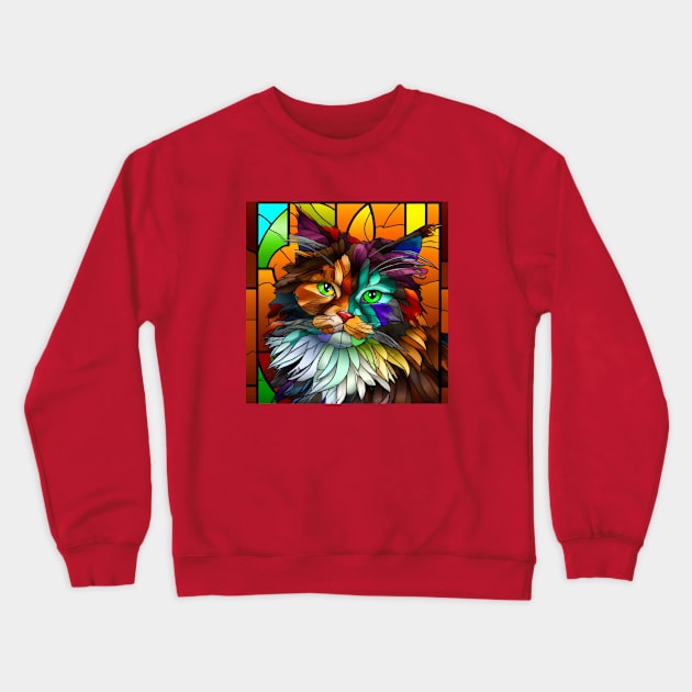 Multi-Colored Stained Glass Cat Crewneck Sweatshirt by Star Scrunch